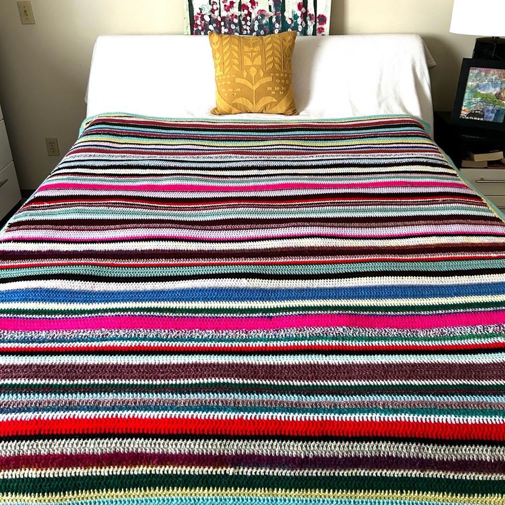 Vintage Handmade Multi Colour Stripe Afghan Throw Blanket - Picture 2 of 7